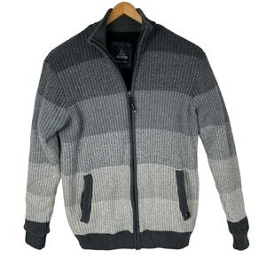 Prana Striped Mock Neck Cotton Wool Full Zip Sweater Jacket